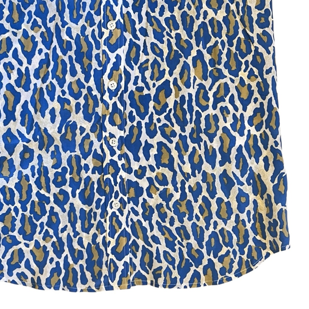 Equipment Women’s Sz XS Blue Leopard Print Silk Shift Dress Button Front Mini - Picture 6 of 10